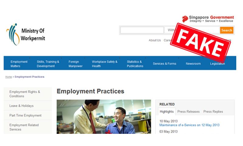 Screenshot of fake website
